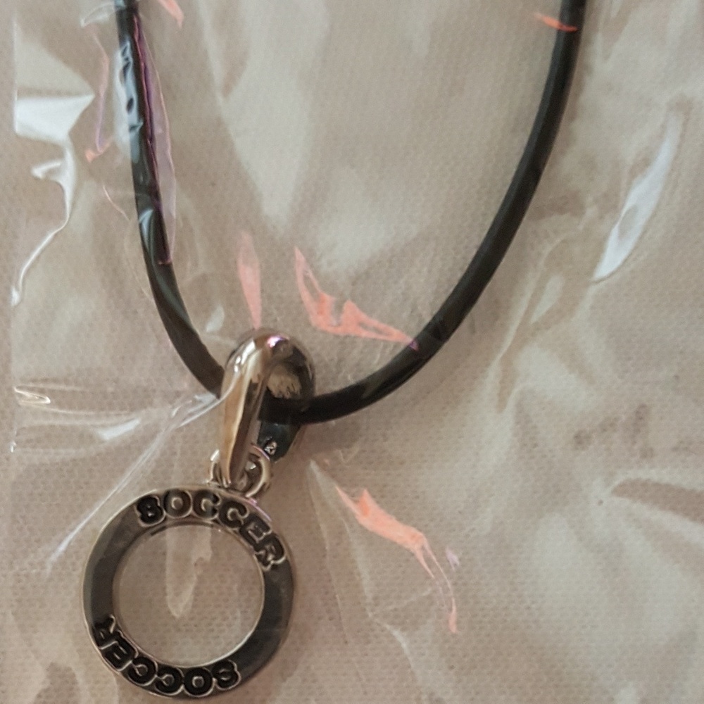 Leather soccer infinity ring necklace